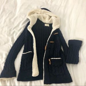 Zara cable knit toggle shearling hoodie